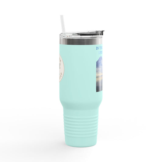 40oz Insulated Travel Mug — “In the Stillness I Find Peace” Scenic Dock Design