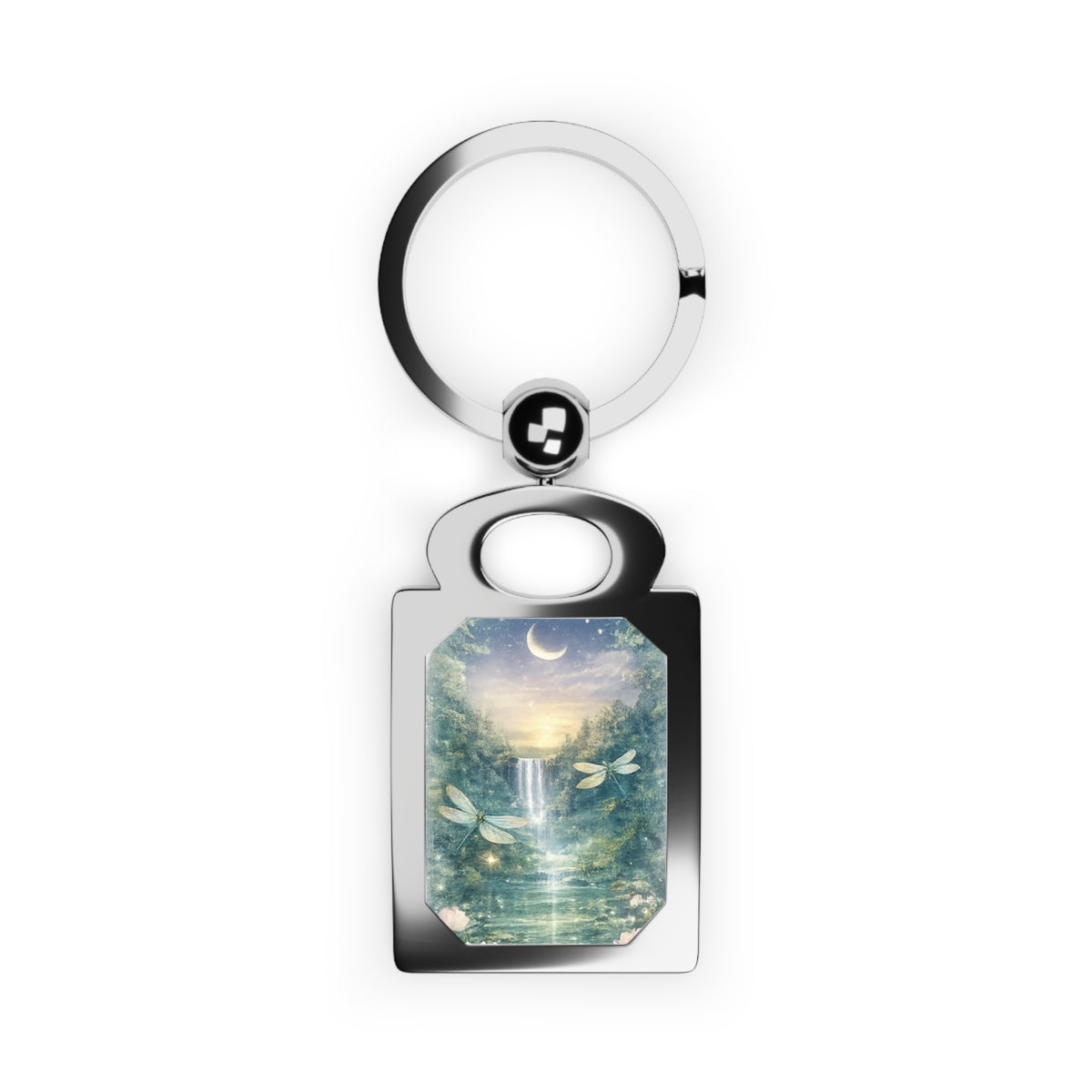 Moonlit Waterfall Rectangle Keyring
